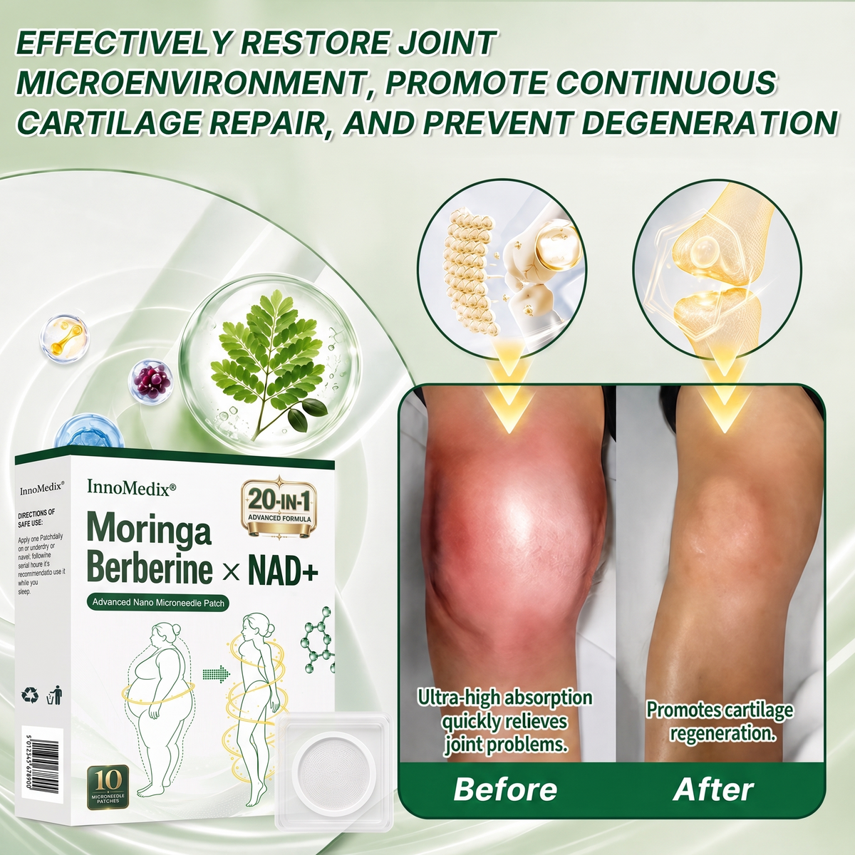 InnoMedix® Moringa · Berberine × NAD+ 20-IN-1 Advanced Nano Microneedle Patch✨